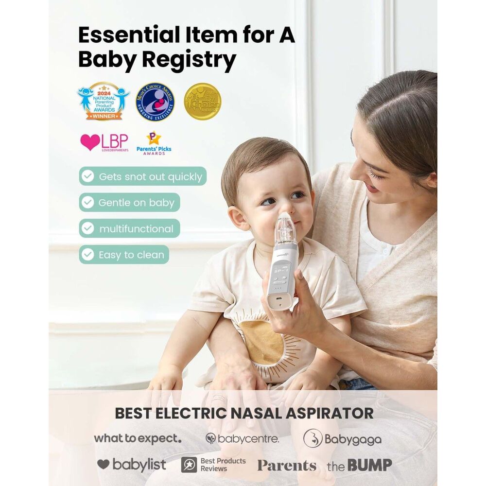 GROWNSY Electric Baby Nasal Aspirator Nose Sucker Powerful Suction Grey